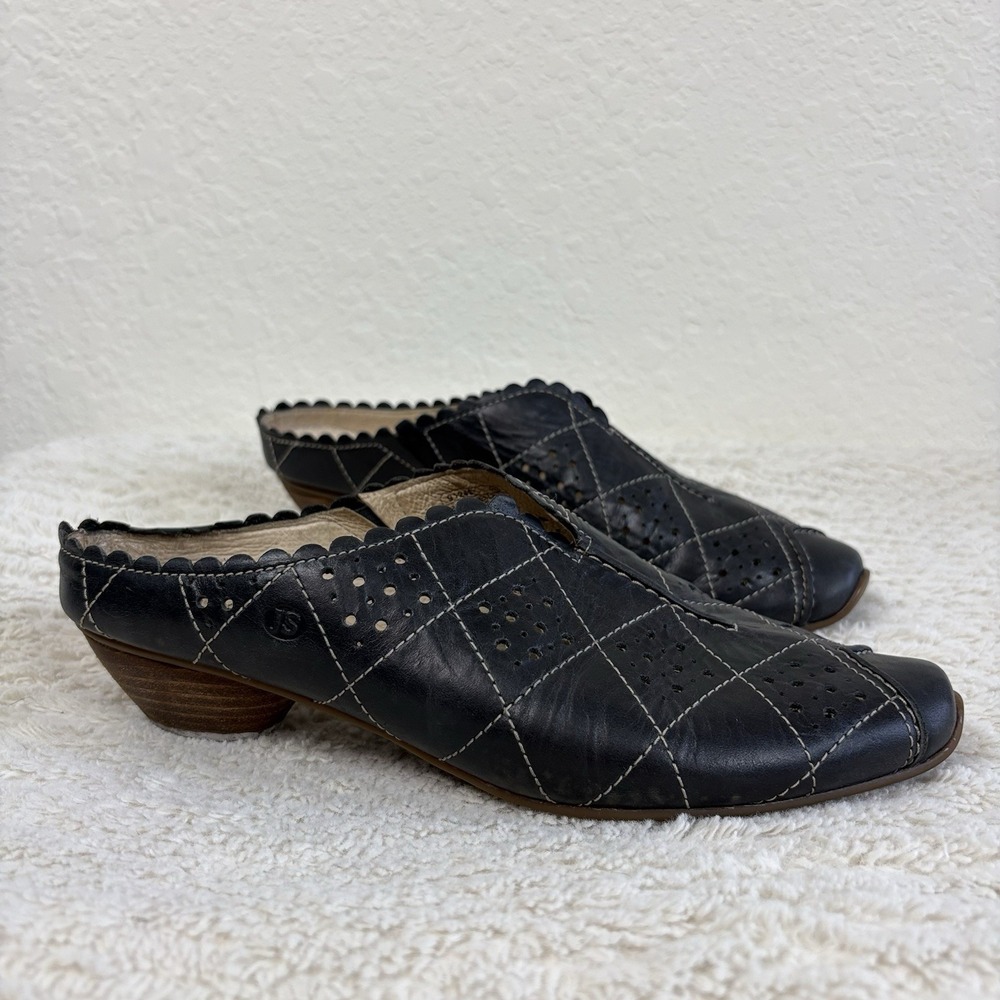 Josef Seibel Womens 9 Slip On Mule Black Heel Black Leather Cottage Victorian 40